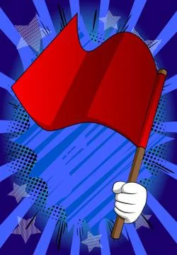 Vector cartoon hand holding a flag. Illustrated hand on comic book background Stockillustratie