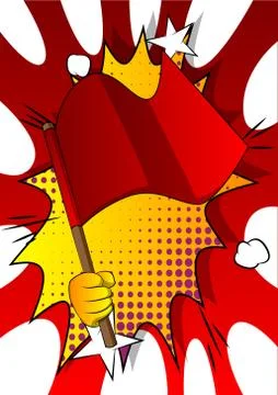 Vector cartoon hand holding a flag. Illustrated hand on comic book background Stock Illustration