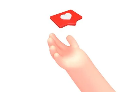 Vector cartoon hand receive red heart like bubble Stock Illustration