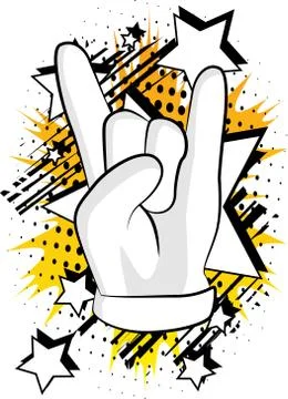 Vector cartoon hand in rocker pose. Illustrated hand expression, gesture on c Stock Illustration