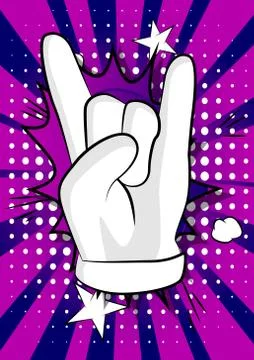 Vector cartoon hand in rocker pose. Illustrated hand expression, gesture on c Stock Illustration