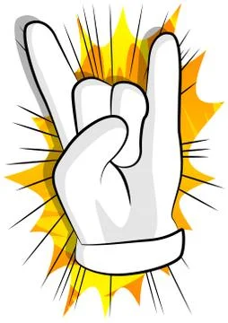 Vector cartoon hand in rocker pose. Illustrated hand expression, gesture on c Stock Illustration