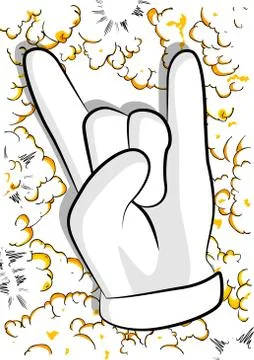 Vector cartoon hand in rocker pose. Illustrated hand expression, gesture on c Stock Illustration