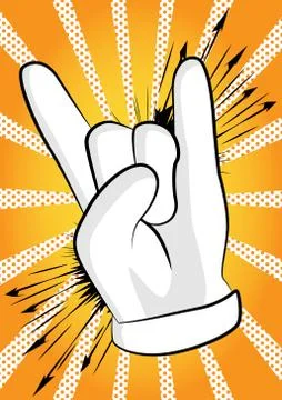 Vector cartoon hand in rocker pose. Illustrated hand expression, gesture on c Stock Illustration