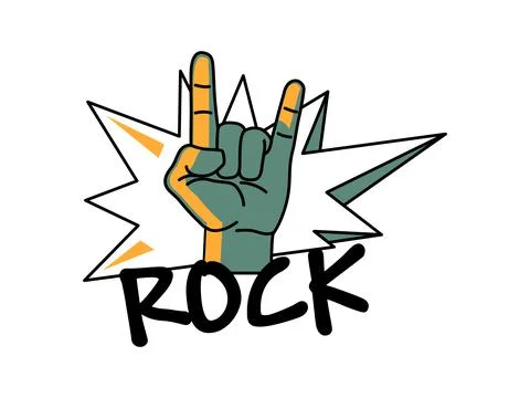 Vector cartoon hand shows a goat gesture with text Rock Stock Illustration