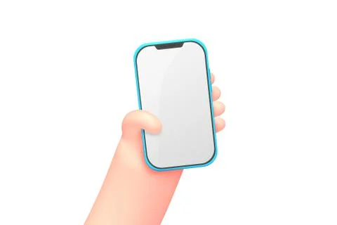 Vector cartoon hand with smart phone, on white Stock Illustration