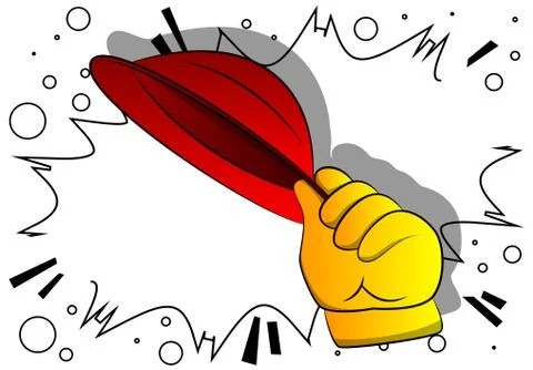 Vector cartoon hand tipping a hat. Illustrated hand on comic book background. Stock Illustration