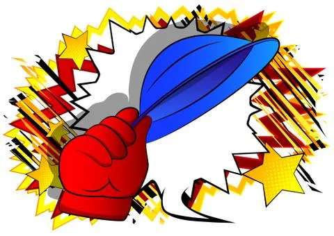 Vector cartoon hand tipping a hat. Illustrated hand on comic book background. Stockillustratie