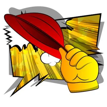 Vector cartoon hand tipping a hat. Illustrated hand on comic book background. Stock Illustration