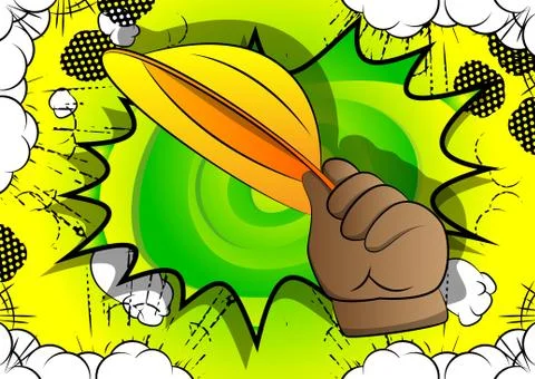 Vector cartoon hand tipping a hat. Illustrated hand on comic book background. Illustrazione stock