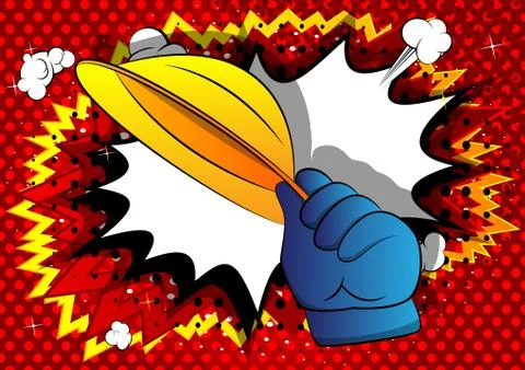 Vector cartoon hand tipping a hat. Illustrated hand on comic book background. Stockillustratie