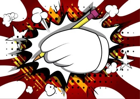 Vector cartoon hand writing with pencil. Illustrated sign on comic book backg Stock Illustration