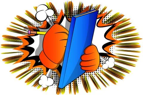 Vector cartoon hand writing with pencil on a books cover. Illustrated sign on Stock Illustration
