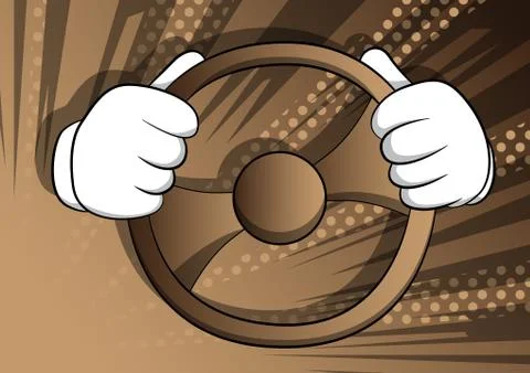 Vector cartoon hands driving, holding a steering wheel. Illustrated hand gest Stock Illustration