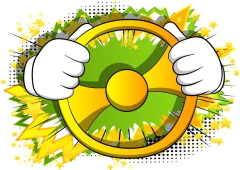 Vector cartoon hands driving, holding a steering wheel. Illustrated hand gest Stock Illustration