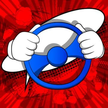 Vector cartoon hands driving, holding a steering wheel. Illustrated hand gest Stock Illustration