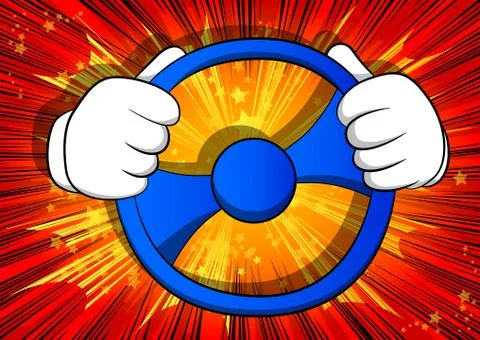 Vector cartoon hands driving, holding a steering wheel. Illustrated hand gest Stock Illustration