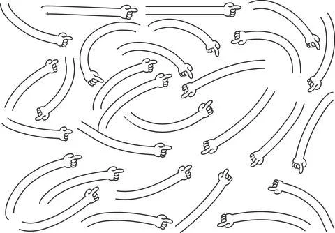 Vector cartoon hands pointing set background black and white Stock Illustration