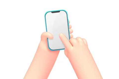 Vector cartoon hands with smart phone, scrolling Stock Illustration
