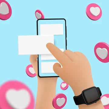 Vector cartoon hands with smart phone, scrolling or searching for something Stock Illustration