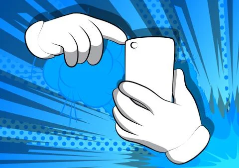 Vector cartoon hands using a mobile phone. Illustrated hand expression, gestu Stock Illustration