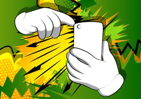 Vector cartoon hands using a mobile phone. Illustrated hand expression, gestu Stock Illustration