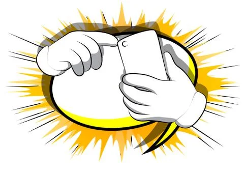 Vector cartoon hands using a mobile phone. Illustrated hand expression, gestu Stock Illustration