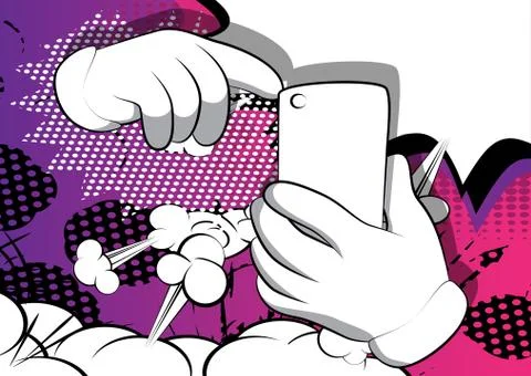 Vector cartoon hands using a mobile phone. Illustrated hand expression, gestu Stock Illustration