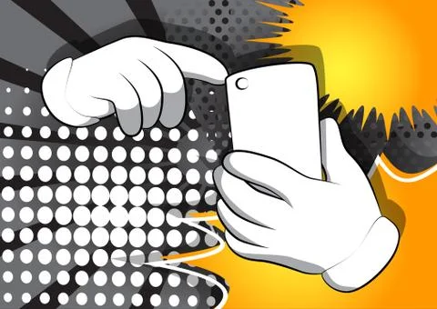 Vector cartoon hands using a mobile phone. Illustrated hand expression, gestu Stock Illustration