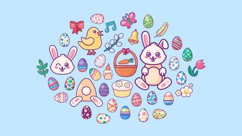 Vector Cartoon Happy Easter Set Stock Illustration