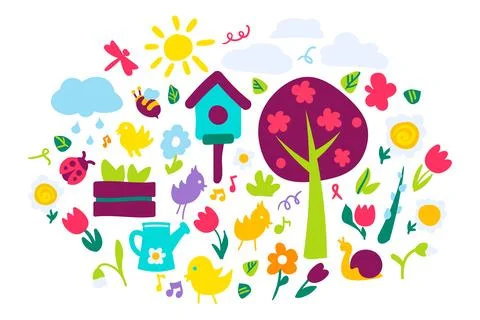 Vector Cartoon Happy Easter Set Stock Illustration