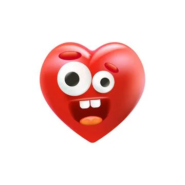 Vector cartoon heart character with smiling face 3d style. Valentines day red Stock Illustration