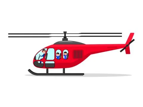 Vector cartoon helicopter with passengers pilot Stock Illustration