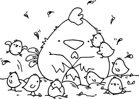 Vector cartoon hen and chicks Stock Illustration