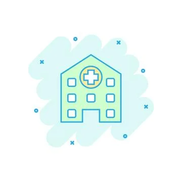 Vector cartoon hospital building icon in comic style. Infirmary medical clini Illustrazione stock
