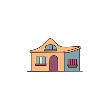 Vector cartoon house flat style icon. Vector simple house with purple door and 스톡 일러스트