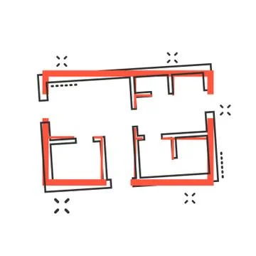 Vector cartoon house plan icon in comic style. Architect scheme sign illustra Stock Illustration