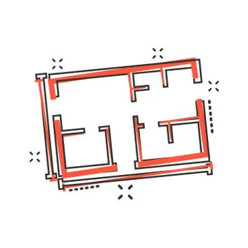 Vector cartoon house plan icon in comic style. Architect scheme sign illustra Stock Illustration