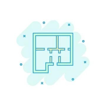 Vector cartoon house plan icon in comic style. Architect scheme sign illustra Stock Illustration