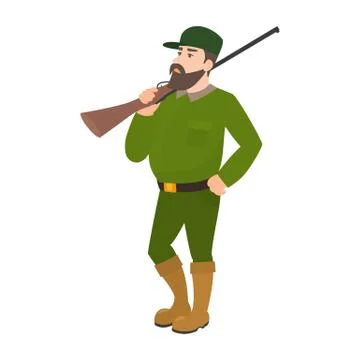 Vector cartoon hunter green uniform hunting rifle Stock Illustration