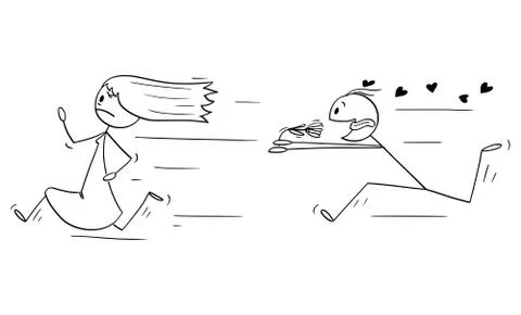 Vector Cartoon Illustration of Amorous Man in Love Running and Chasing Woman or Stock Illustration