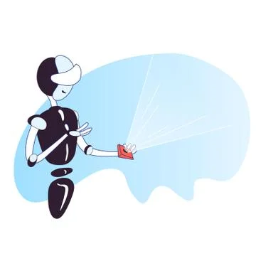 Vector cartoon illustration of Artificial Intelligence robot scanning empty Stock Illustration