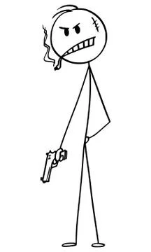 Vector Cartoon Illustration of Bad Guy or Man or Criminal or Gangster Posing Stock Illustration