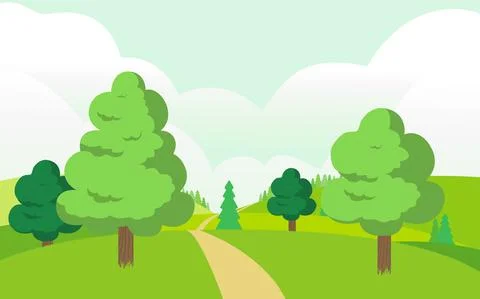 Vector cartoon illustration of a beautiful spring blooming countryside Stock Illustration