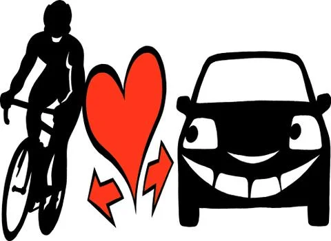 Vector Cartoon illustration of an biker and a car to be aware and considerate Stock Illustration