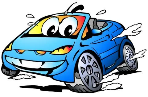 Vector Cartoon illustration of a blue Sports Car Mascot racing in full speed Stock Illustration