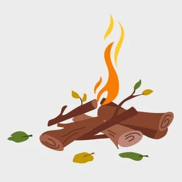 Vector cartoon illustration of a burning fire with wood. Stock Illustration