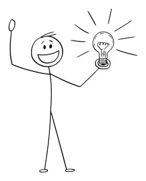 Vector Cartoon Illustration of Celebrating Creative Man or Businessman with Idea 스톡 일러스트