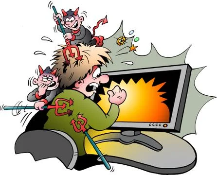 Vector Cartoon illustration of a Computer Surfer that is attacked by Dangerou Stock Illustration