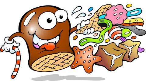Vector Cartoon illustration of a Cream Puff holding a cone with a choice of d Stock Illustration